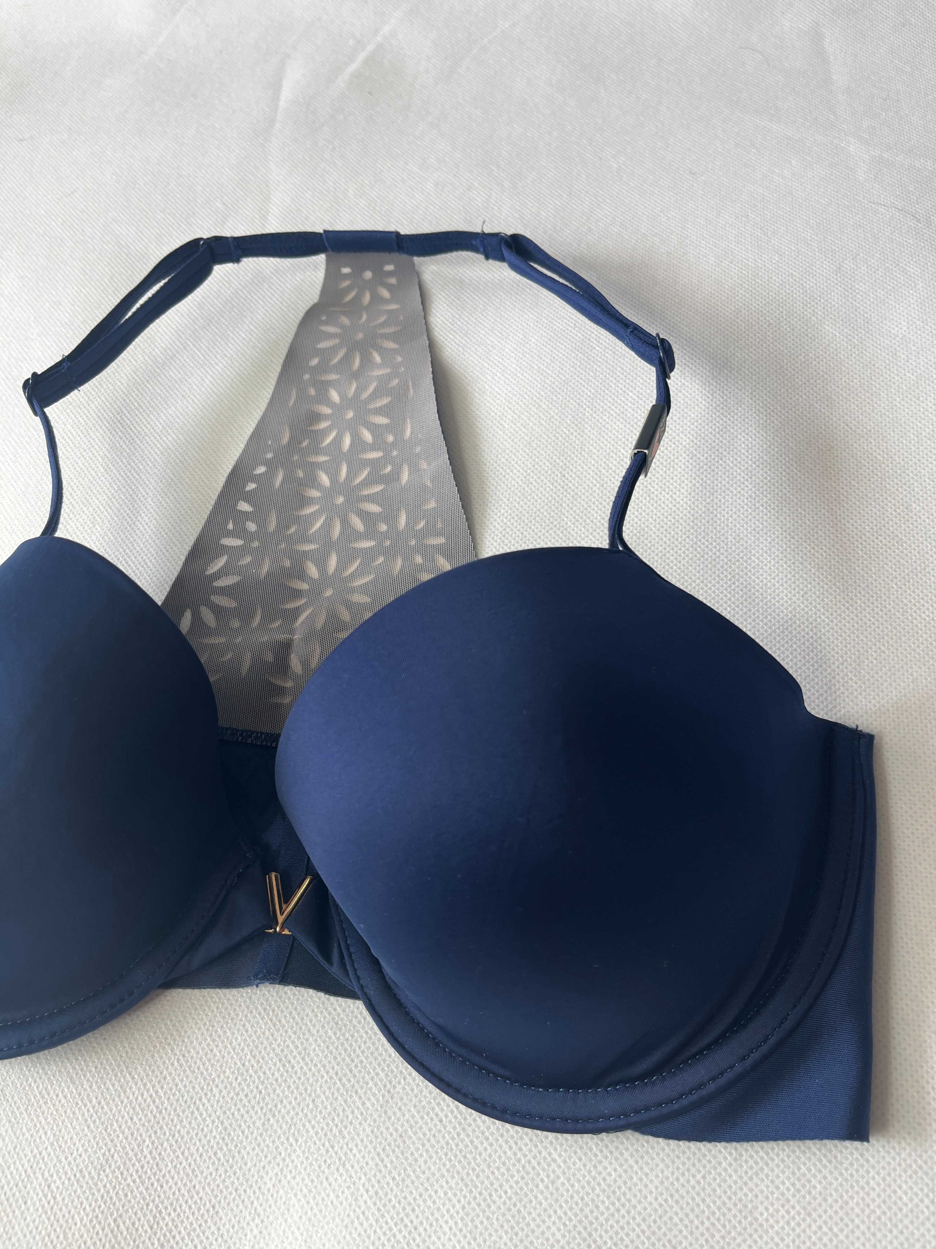 Granatowy biustonosz zapinany z przodu Victoria's Secret r. 32D/70D