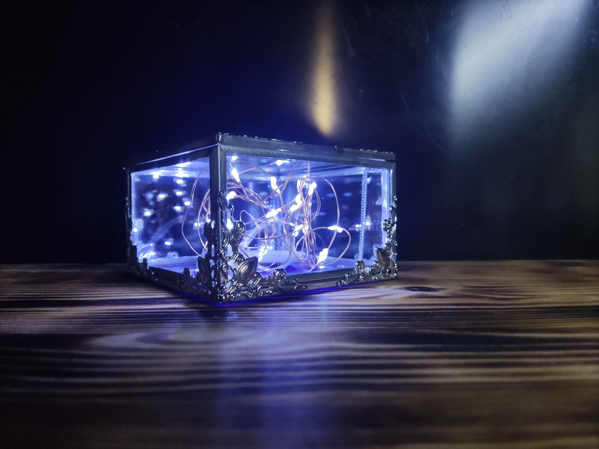 Pudełko szklane srebrne szkatułka na biżuterię obrączki ślubne organiz