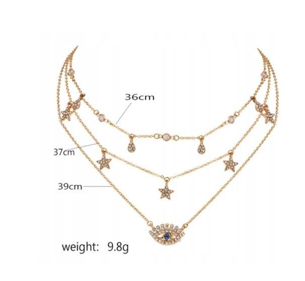 Naszyjnik Kaskadowy Choker Celebrytka Boho Oko Proroka Gwiazdy