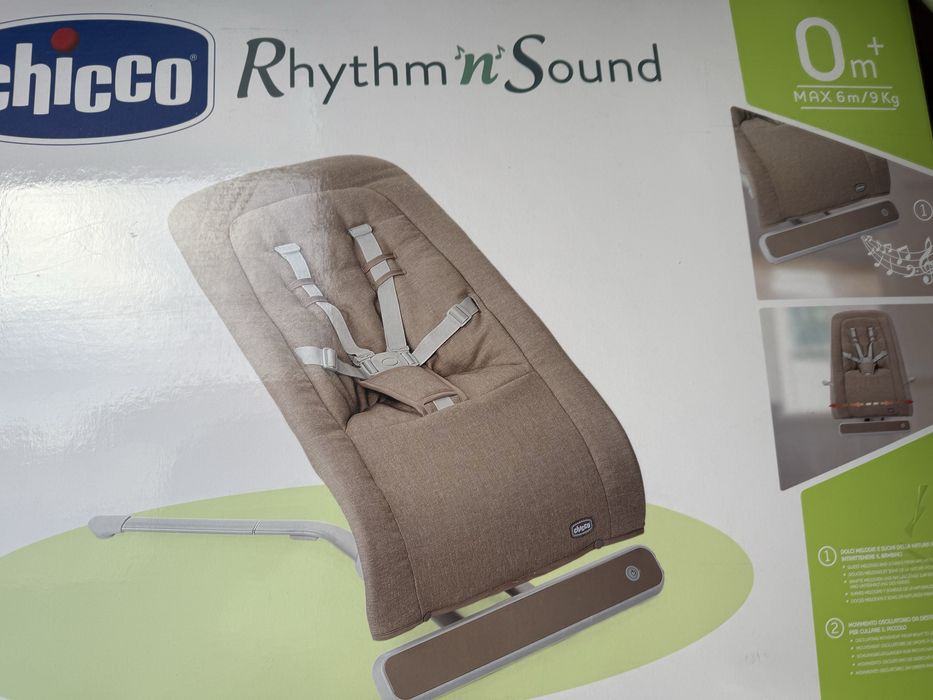 Шезлонг-гойдалка Chicco Rhythm'n'Sound, бежевий в ідельному стані.
