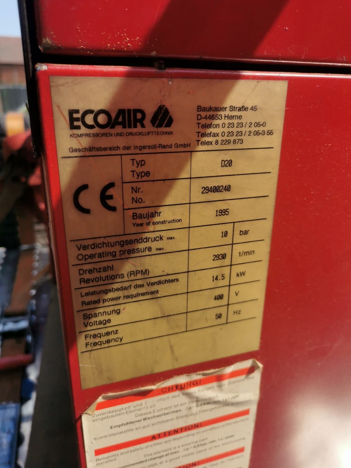 Sprężarka śrubowa Ecoair  14,5 kw silniki po generalnym serwisie