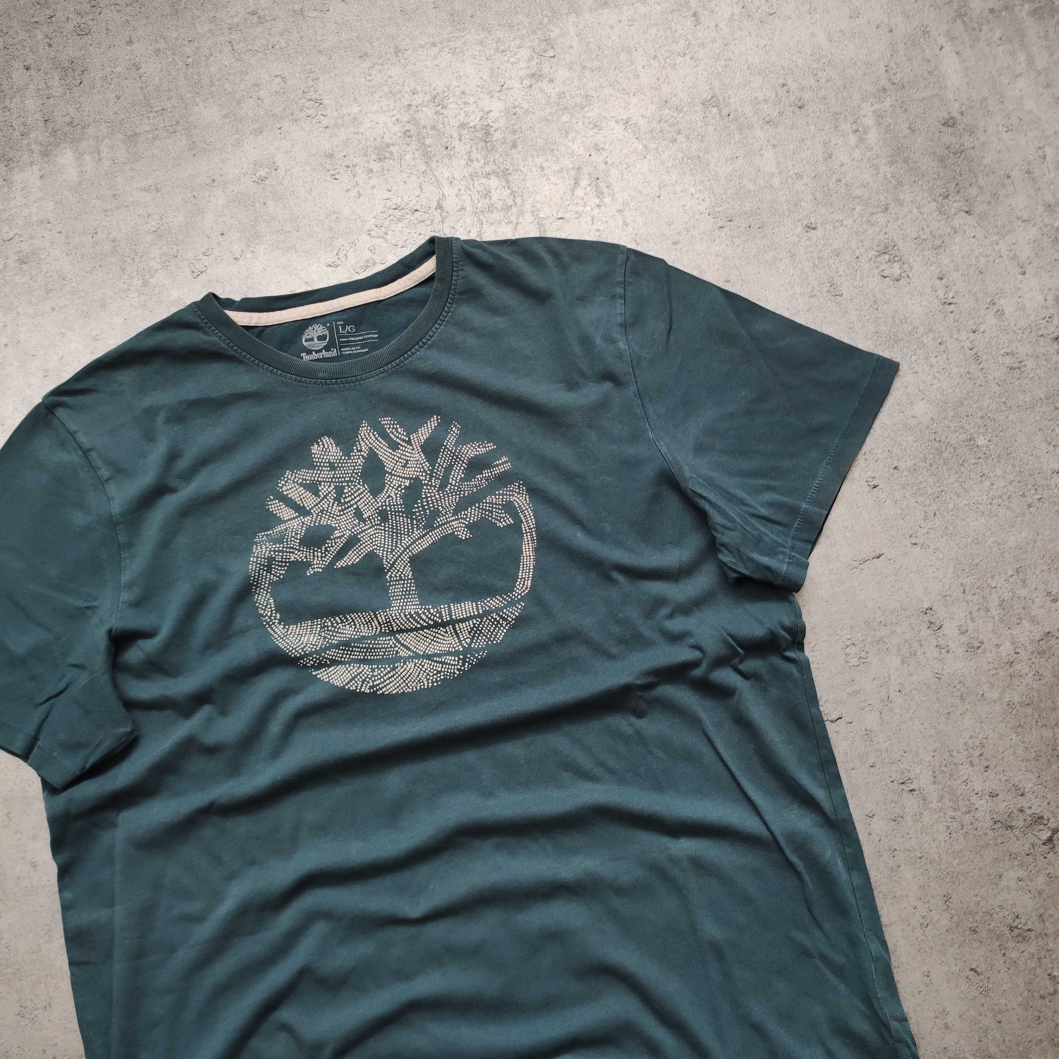 MĘSKA Koszulka Bawełna PREMIUM Duże Logo Timberland Zielona Trekking