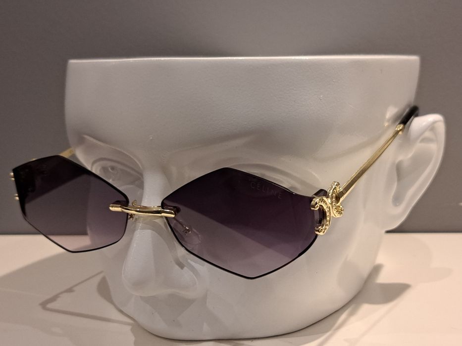 CELINE zlote nowe damskie okulary przeciwsłoneczne romby logowane