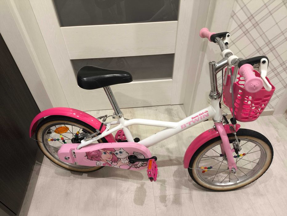 Rower dziecięcy BTWIN 500 Doctogirl 16" + kółka boczne (Decathlon)