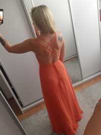 Pomarańczowa długa suknia sukienka wesele 38 rozmiar M