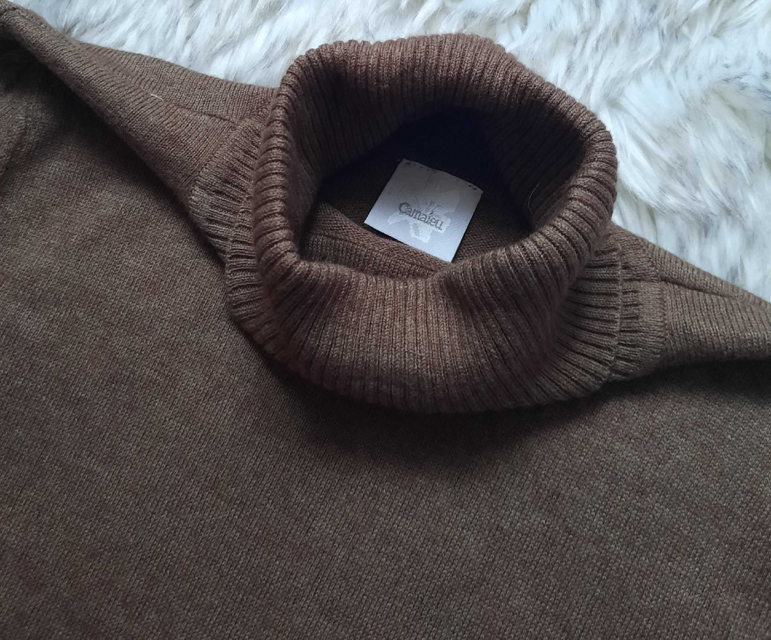 Camaieu j.Nowy Angora Wiskoza Bawełna sweter golf brąz bluzka S XS