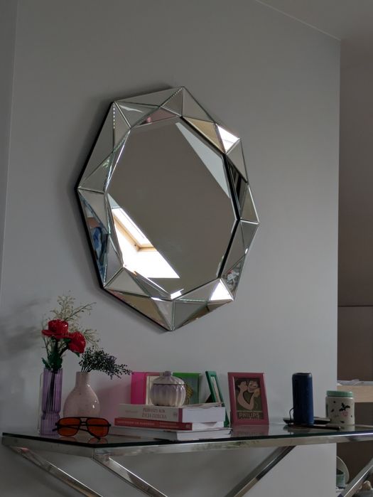 Lustro Glamour Kayoom Herakles srebrne diament 80cm dekoracja glam