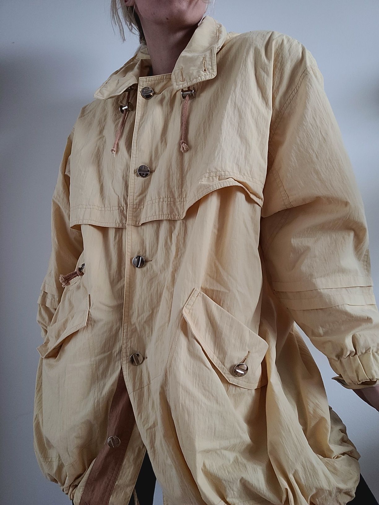 Żółta oldschoolowa parka z kapturem oversize unikat vintage