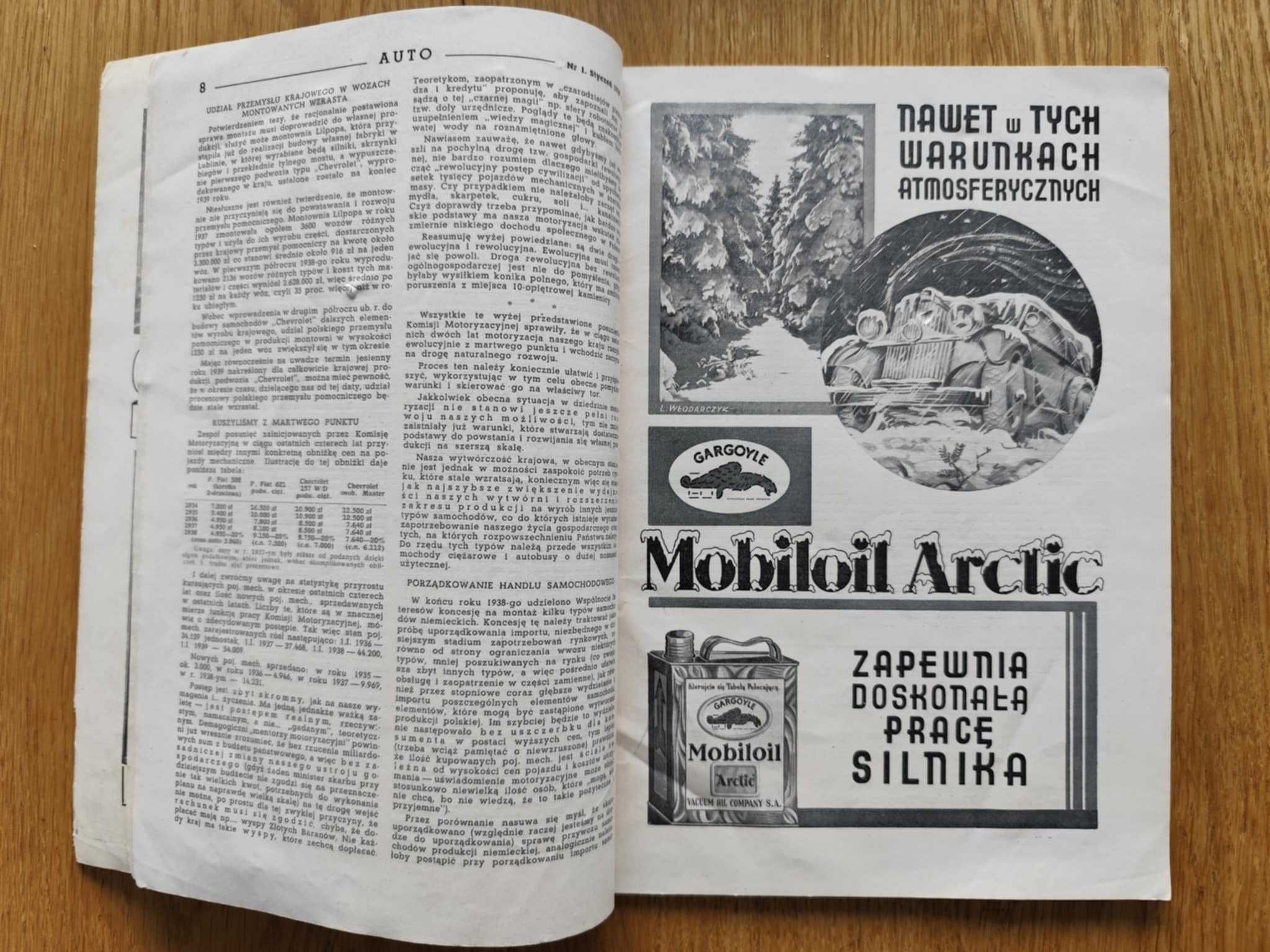 Czasopismo AUTO Rok 1939 Polmin Mobiloil Lilpop