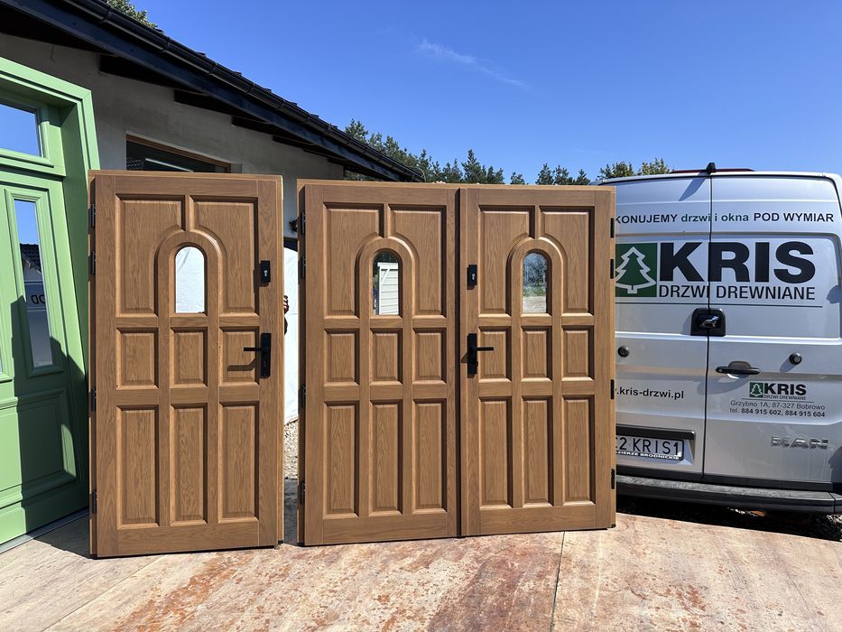 Drzwi zewnętrzne drewniane dwuskrzydłowe montaż na wymiar Cała Polska