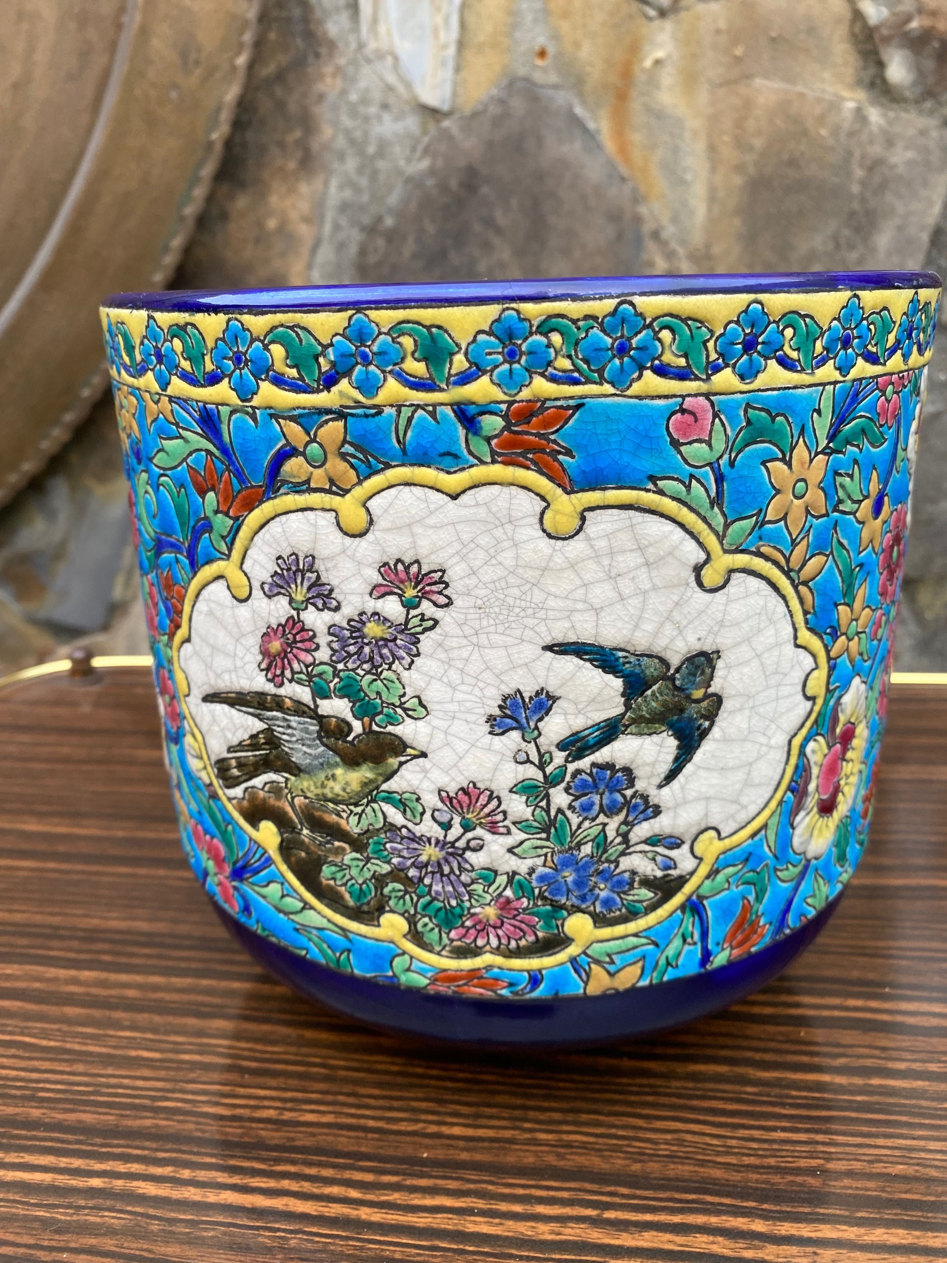 Cachepot Vaso Longwy Séc XIX 20,5 cm Marcado na massa