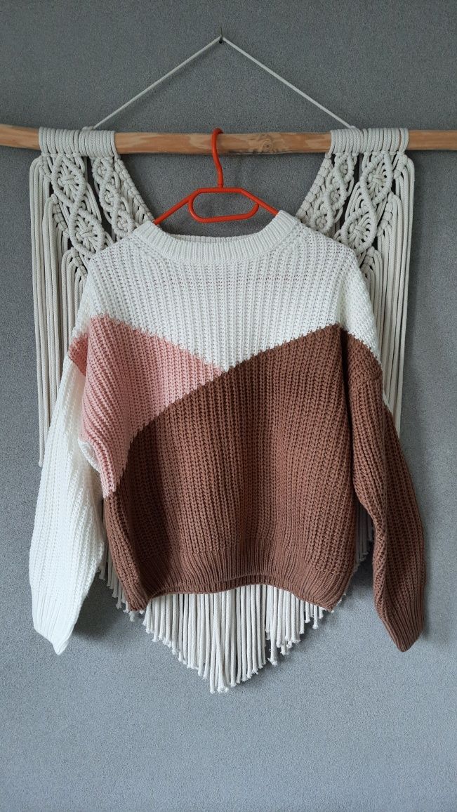 Sinsay krótki sweter w bloki kolorów oversize R XS/34