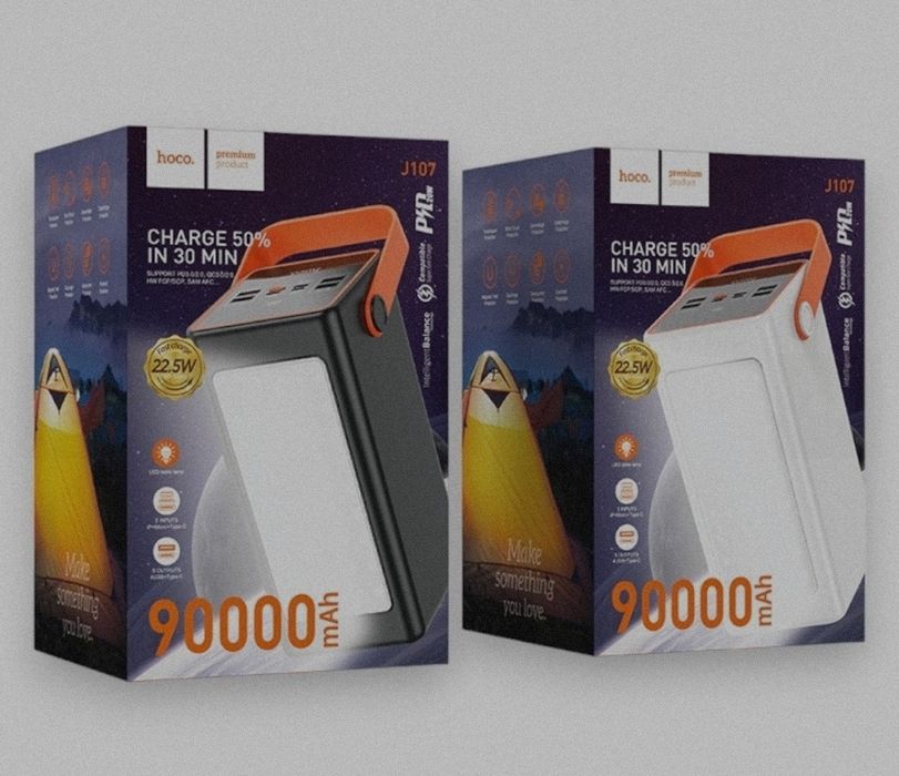 90000мАh Power Bank повербанк зарядная станиця Hoco J107  Black