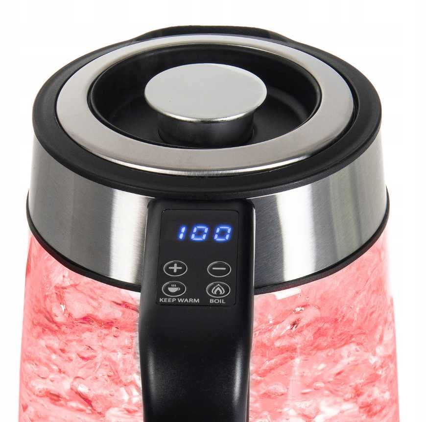 Czajnik elektryczny SZKLANY 1,7L 2200W reg TEMP bezprzewodowy led lcd