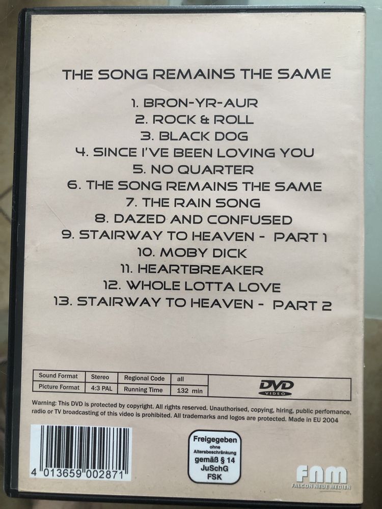 Koncert Led Zeppelin The Songs Remains The Same płyta DVD