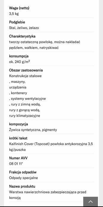 Farba Kaimann Powłoka antykorozyjna Kaifinish Cover
Powłoka antykorozy