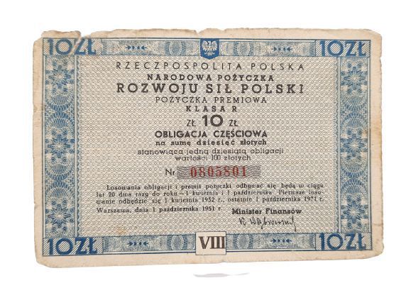 10 zł Obligacja częściowa 1951 Polska Narodowa pożyczka