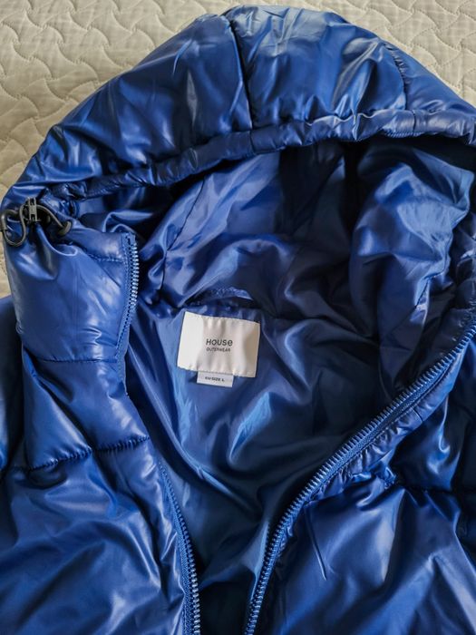 Błyszcząca kurtka puffer męska w kolorze niebieskim - rozmiar L