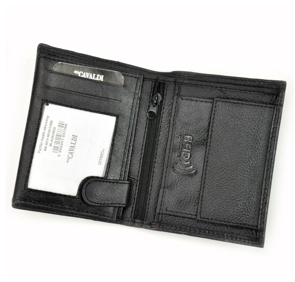 Męski portfel Cavaldi N4-SCV RFID skóra naturalna czarny + czerwony