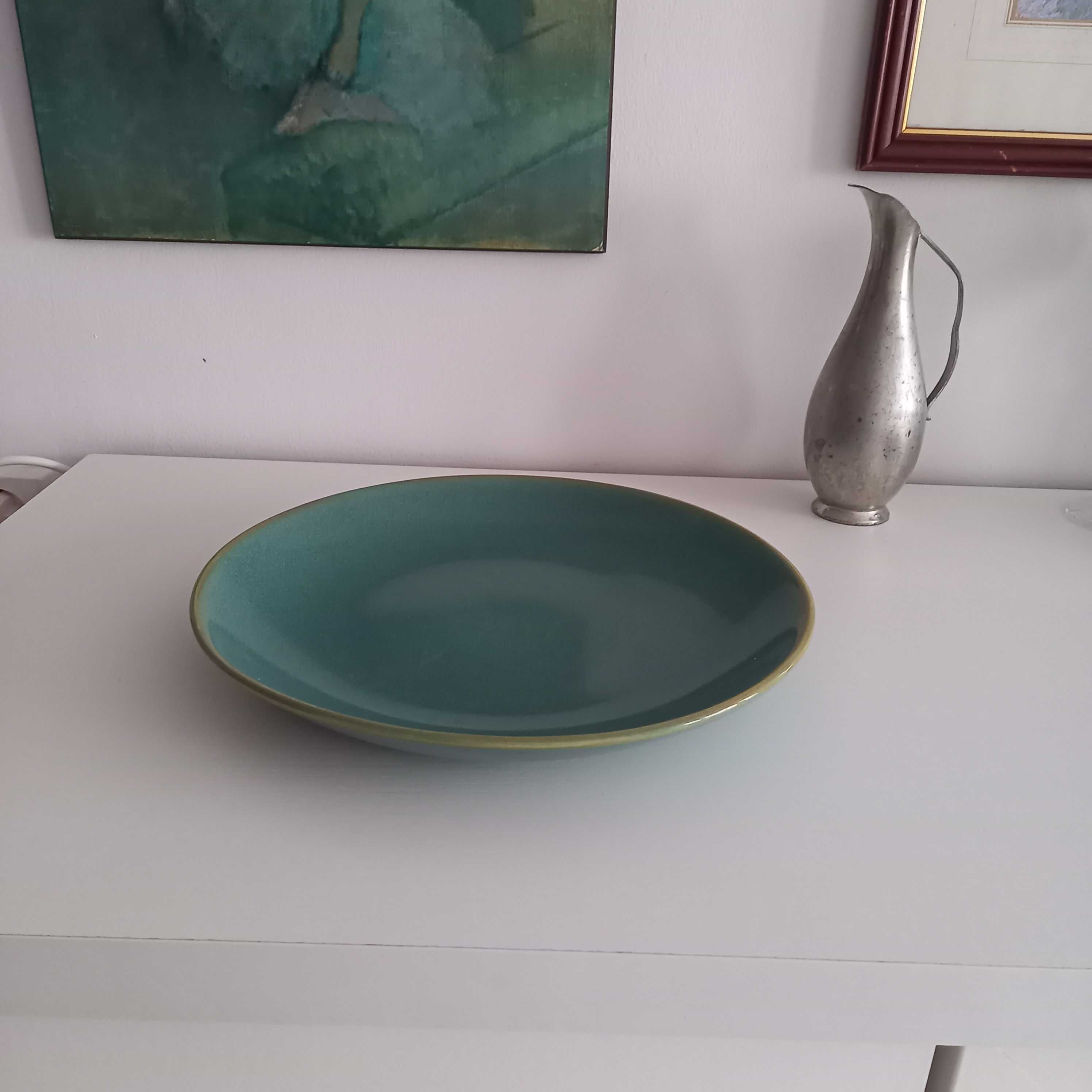 Designerski duży 27 talerz ceramiczny miętowy zielony okrągły vintage