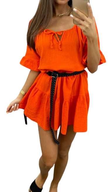 Bawełniana sukienka EMMA z falbaną pomarańczowa oversize !