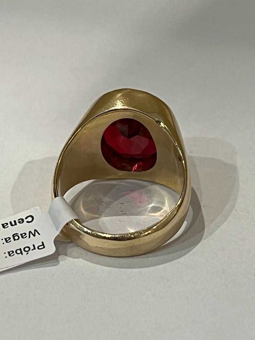 Złoty sygnet z nat. rubinem, pr585, rozm 23, 19.86gr/Komis Krzysiek