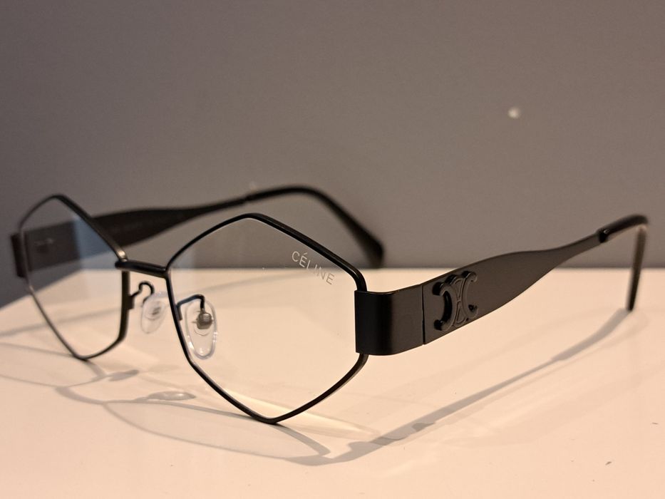 CELINE czarne nowe okulary zerówki romby oprawki stalowe nowe