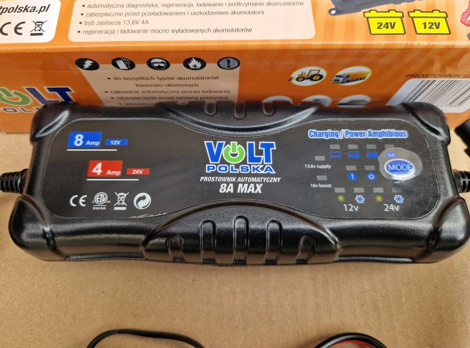 Prostownik Automatyczny VOLT POLSKA 8A 12/24V AGM, GEL + Akcesoria