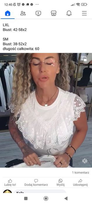 Nowa Biała bluzka z koronką l/xl