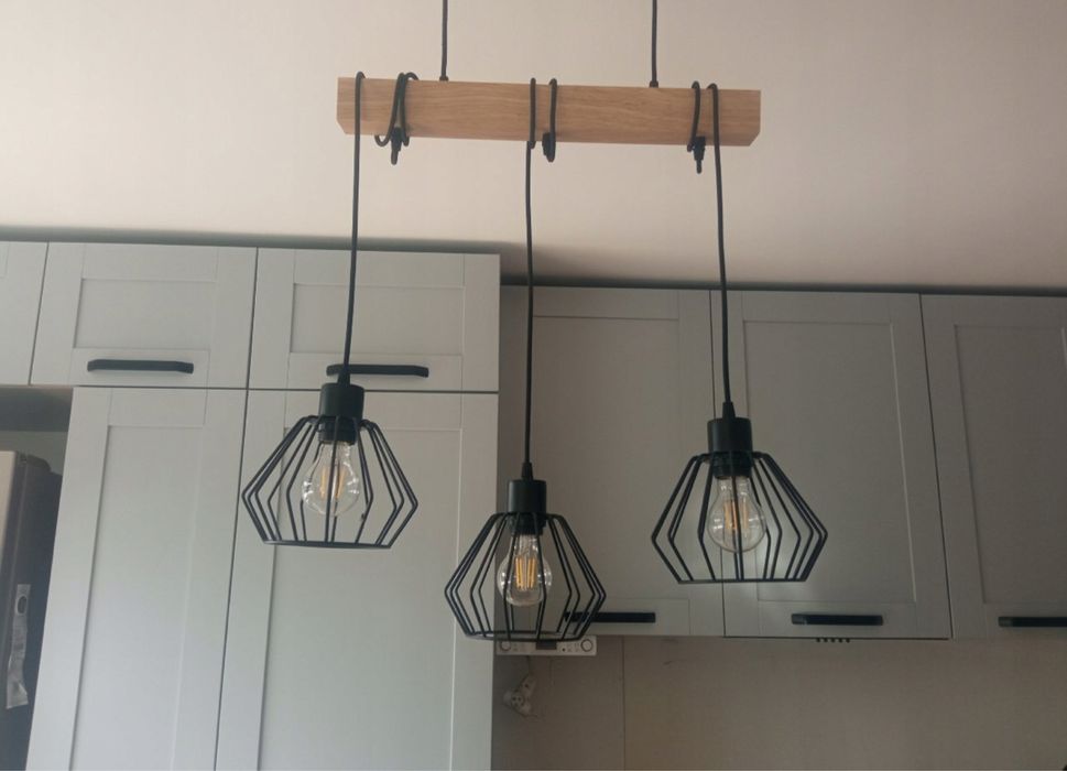 Lampa wiszaca 3xE27 czarna z drewnem Loft Glamour Nowa