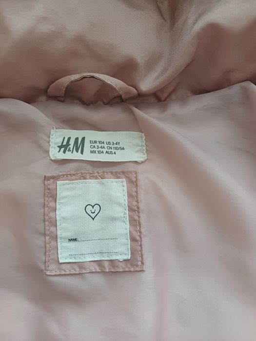 Kurtka zimowa H&M 104 cm, pudrowy róż