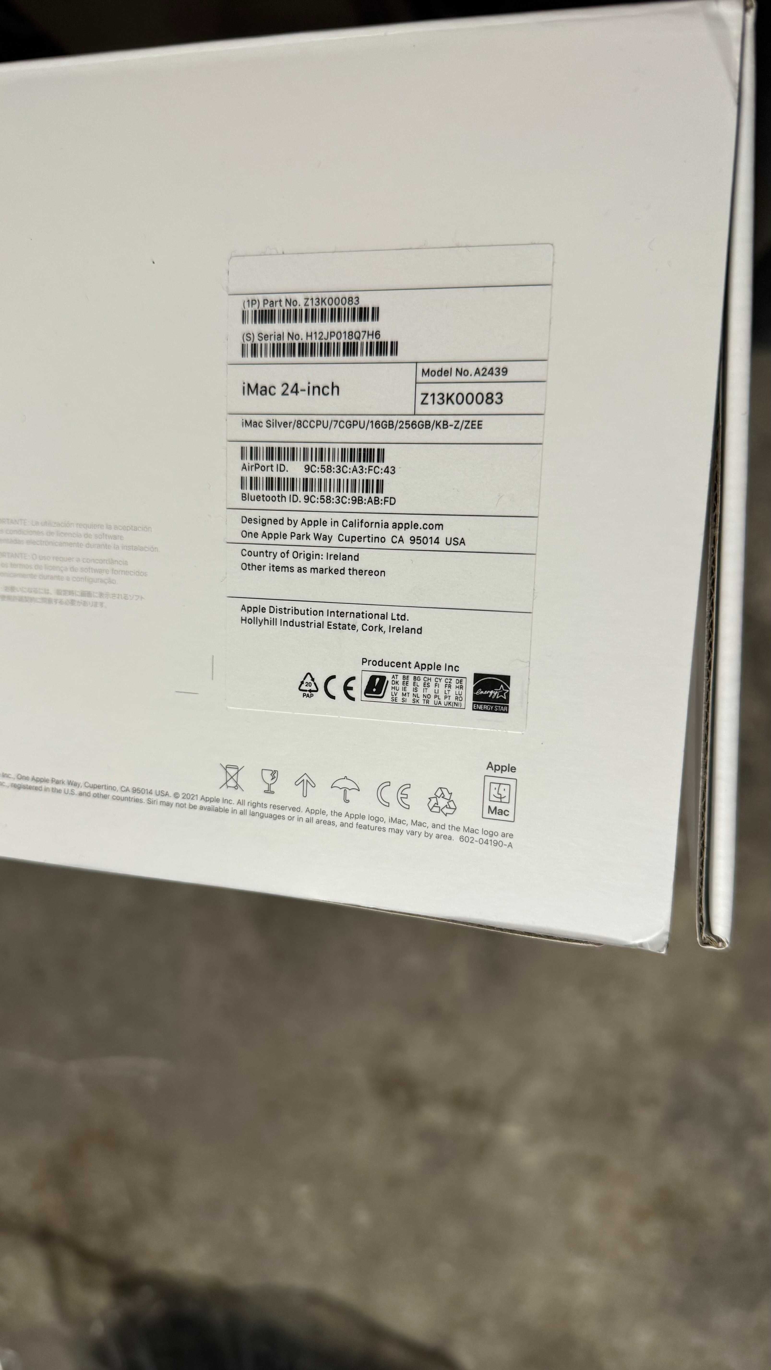 iMac 24 M1 16GB RAM 256GB dysk SSD
