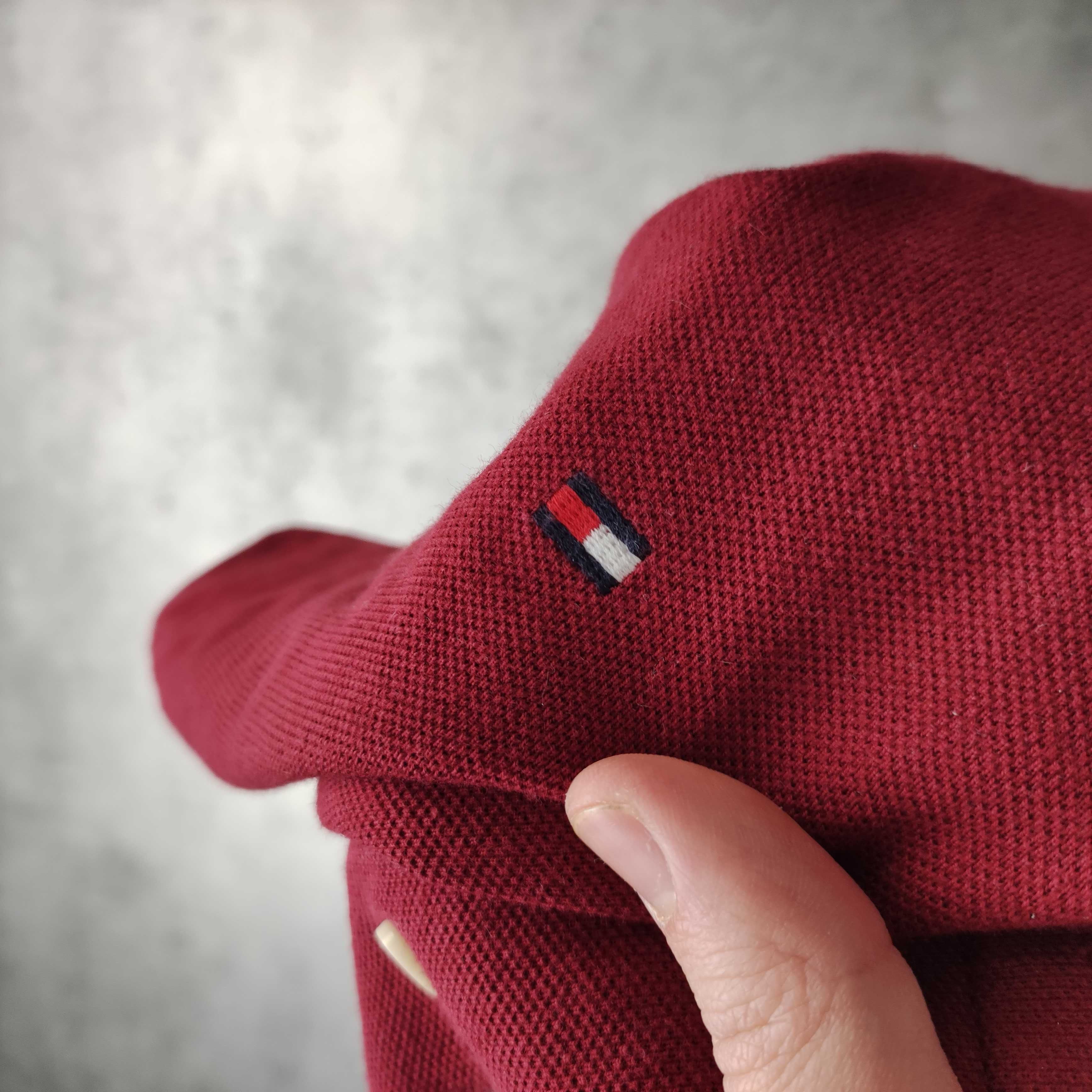 MĘSKA Koszulka Bawełna Polo Elegancka Tommy Hilfiger Bordowa PREMIUM