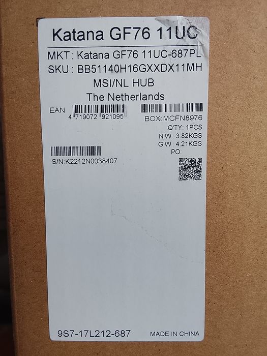 Laptop MSI Katana GF76 11UC-687PL+Mysz+Klawiatura+Podstawka chłodząca