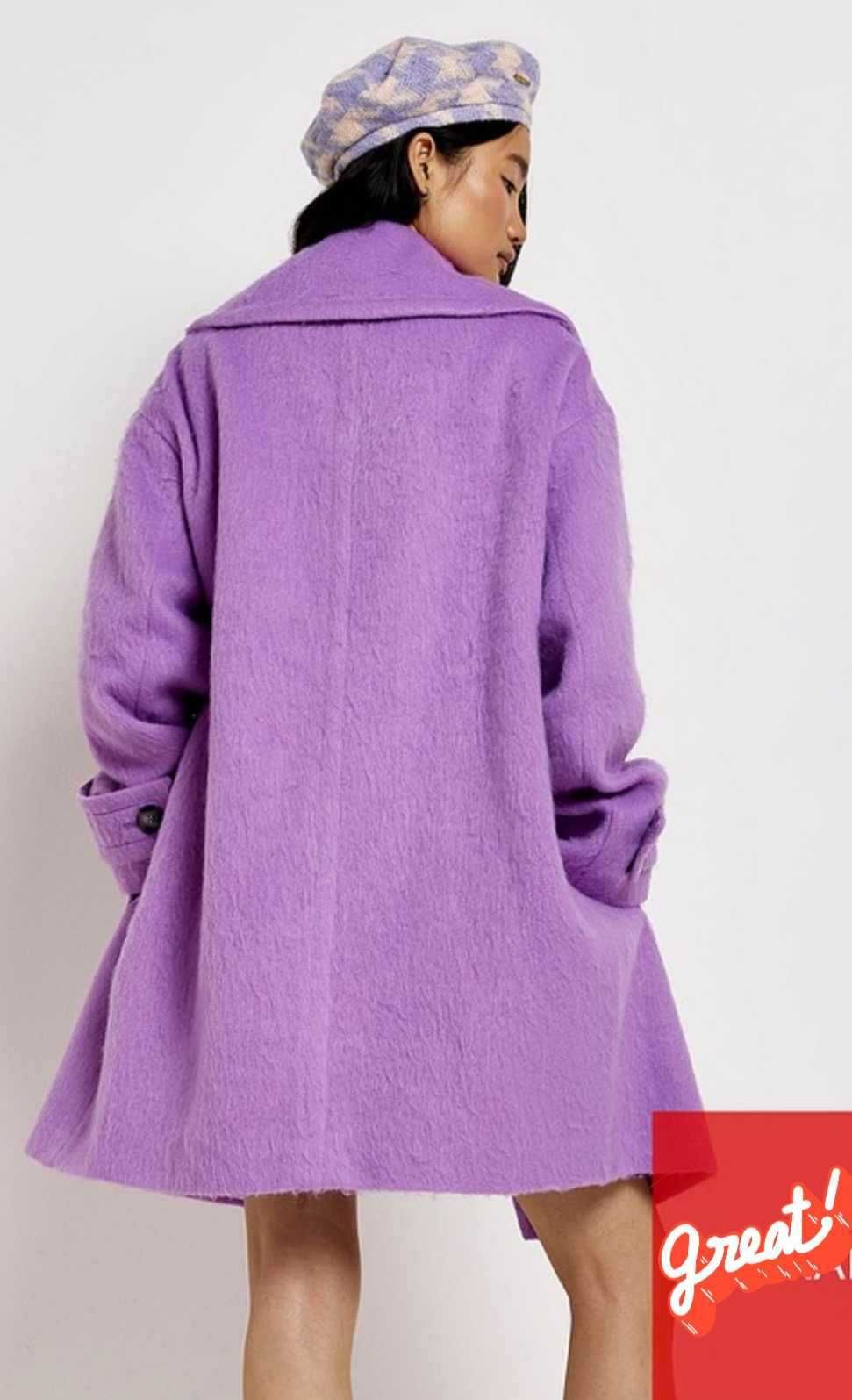 Стильное пальто лиловое, сереневое прямого кроя, оверсайз river island