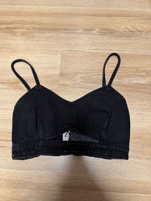 Crop top Zara jeansowy dżety szary