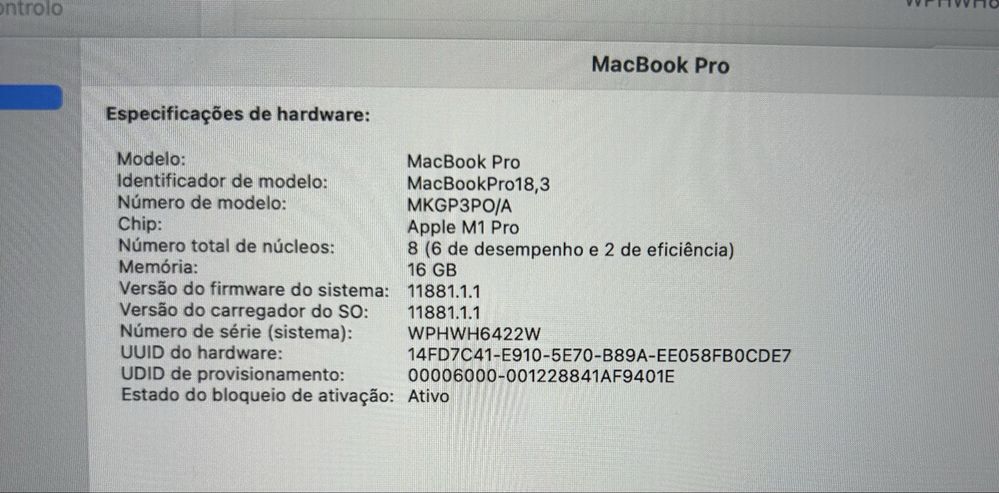 Macbook M1 Pro 14” 2021 16gb 512GB