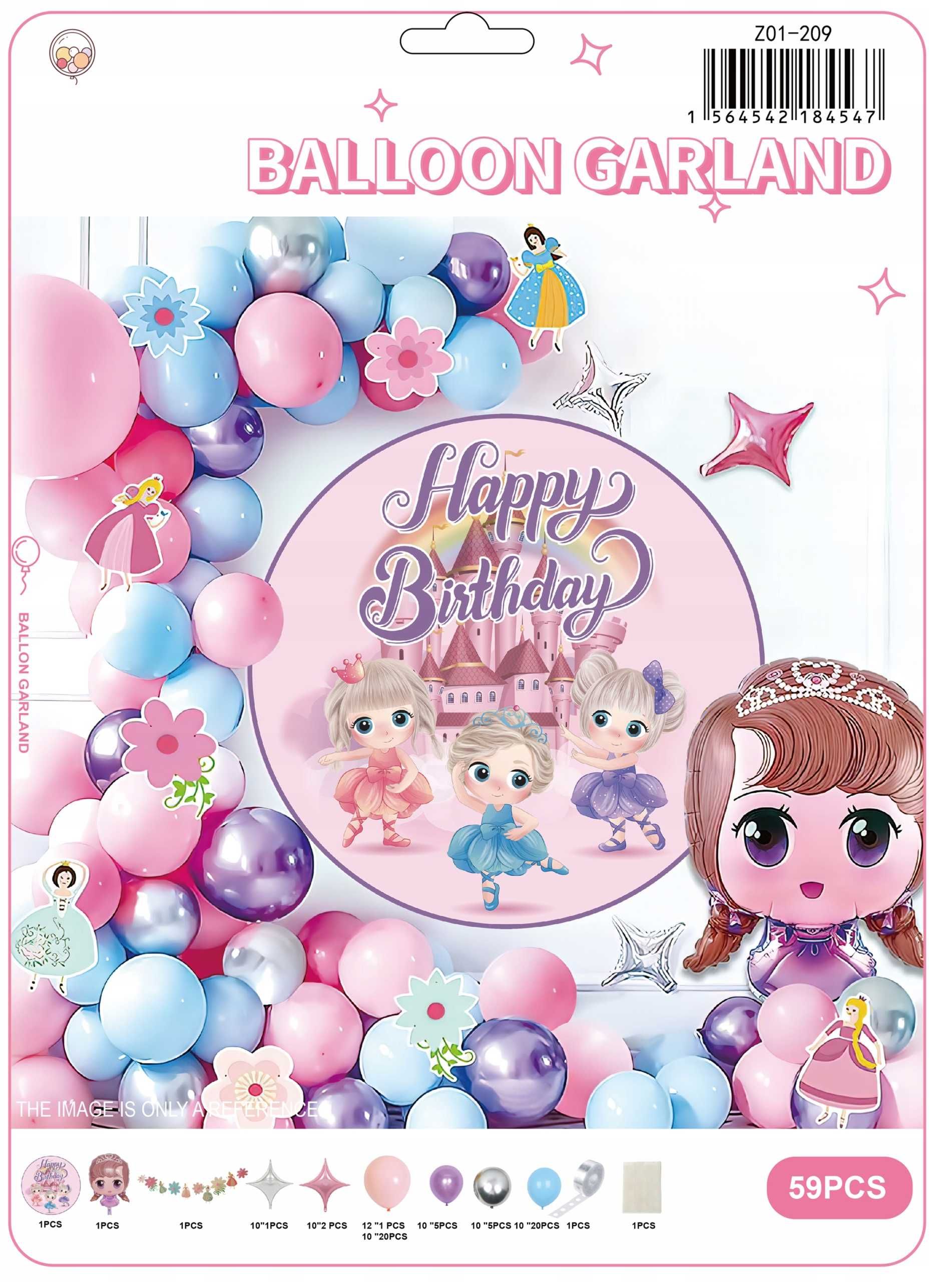 Girlanda z balonów Happy Birthday księżniczki Disney 59 szt