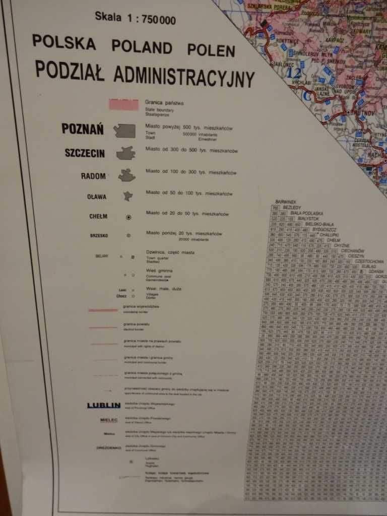 Polska Podział Administracyjny, Mapa Ścienna Duża Historyczna 1998 Rok