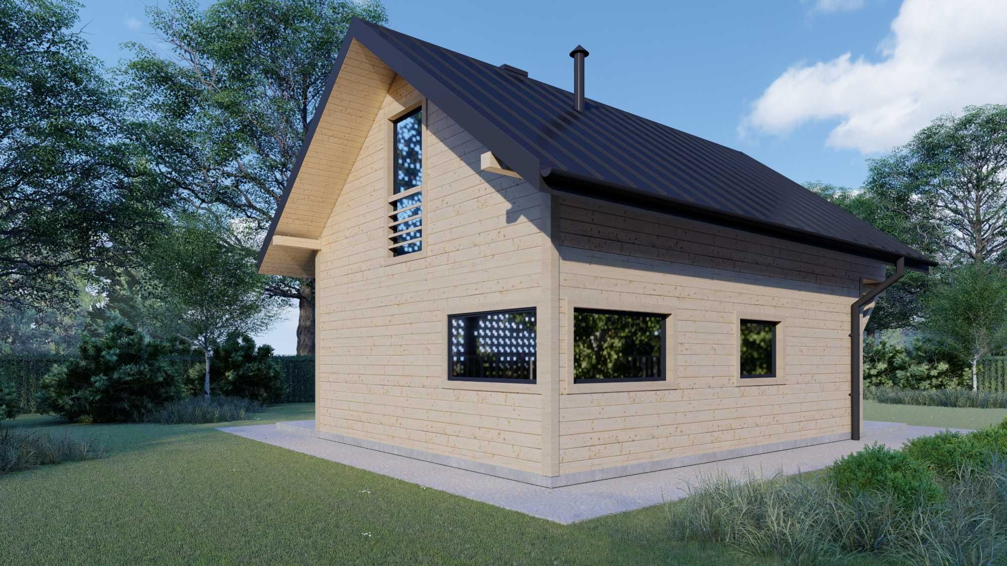 Dom całoroczny, drewniany, 90m2, taras, balkon, piętro 2 pokoje