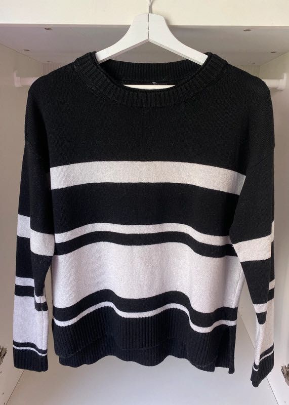Massimo Dutti pudełkowy sweter w paski kaszmir wełna xs s 34 36 wool