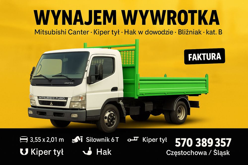 Wynajem Wywrotki Mitsubishi Canter kat B do 3,5t Wypożyczenie Wywrotka