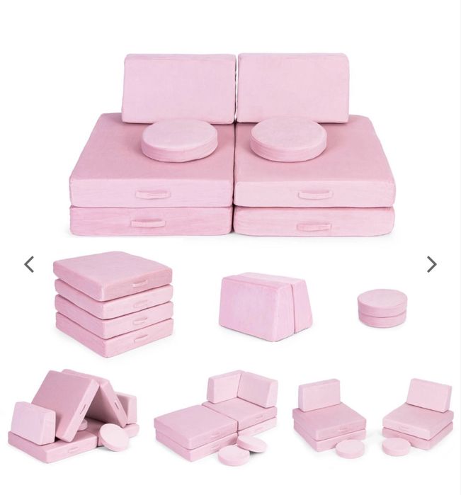 Sofa modulowa dla dzieci 8 poduch rożowa skladana