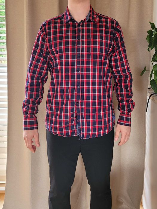 koszula męska carry w kratkę czerwona granatowa
