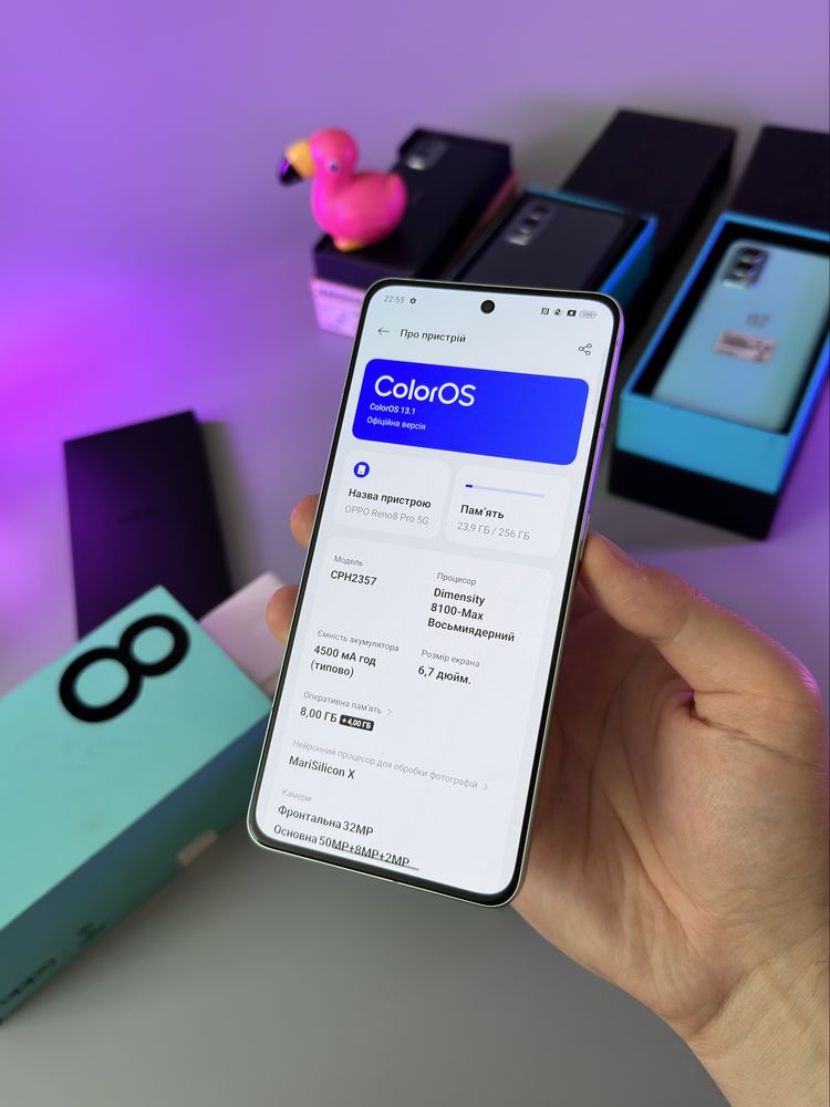 НОВИЙ OPPO reno8 pro 5G 8/256 2 фізичні СІМ-картки glashed green CPH23