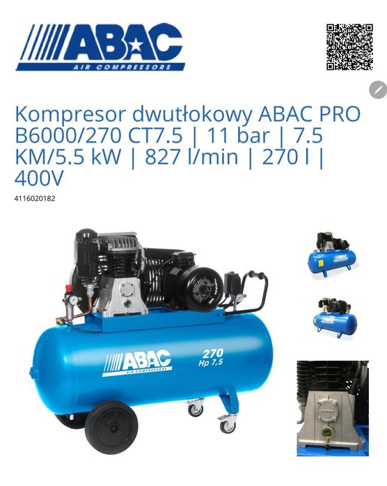 Kompresor ABAC PRO B6000 Zbiornik 270 l