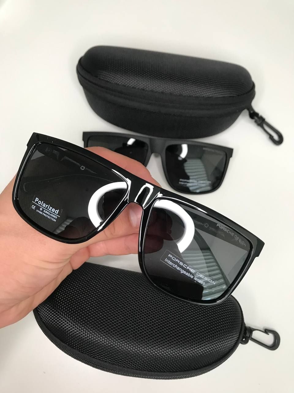 Мужские солнцезащитные очки Porsche Polarized черные глянцевые металл