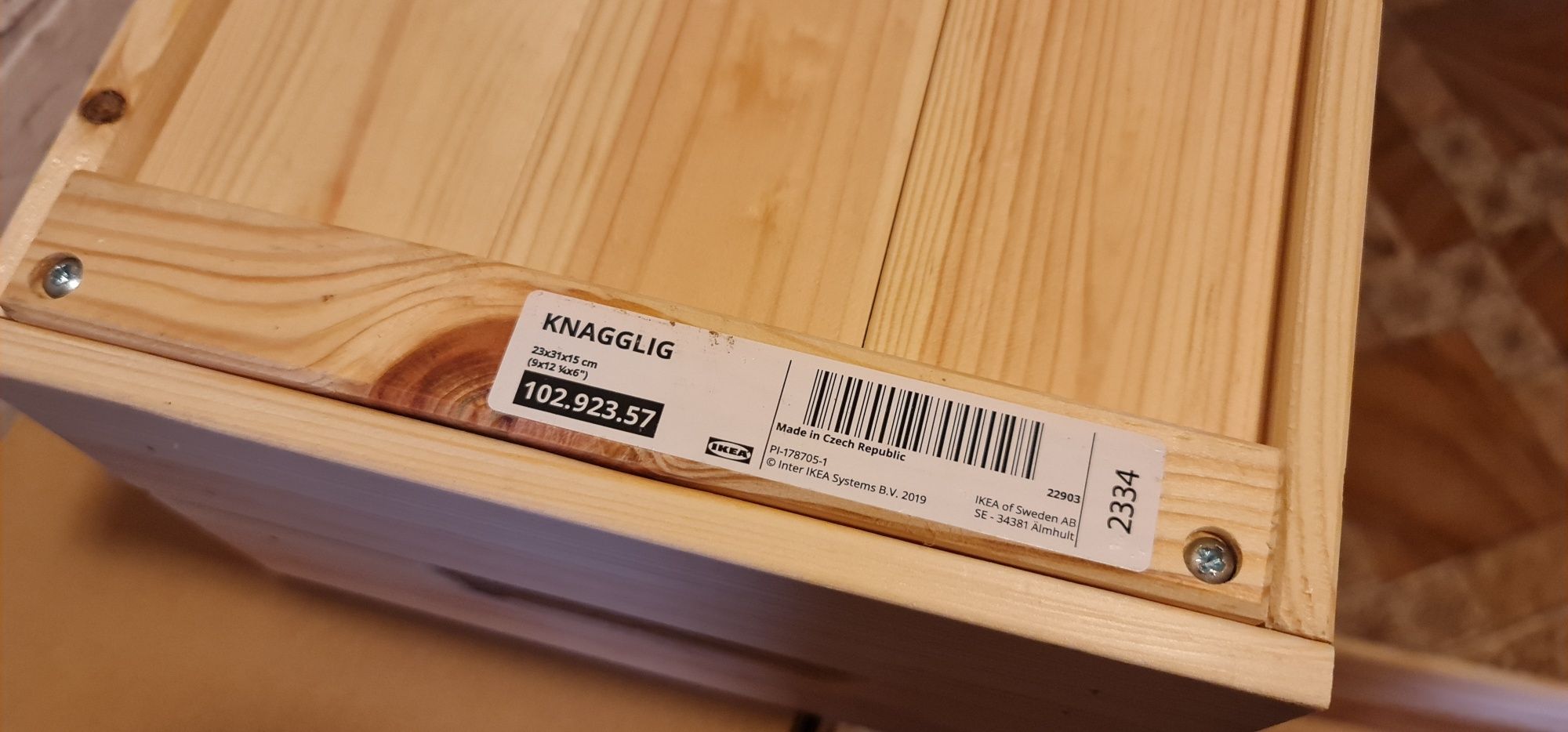 Skrzynka drewniana IKEA KNAGGLIG pudełko organizer mała 23x31x15 cm