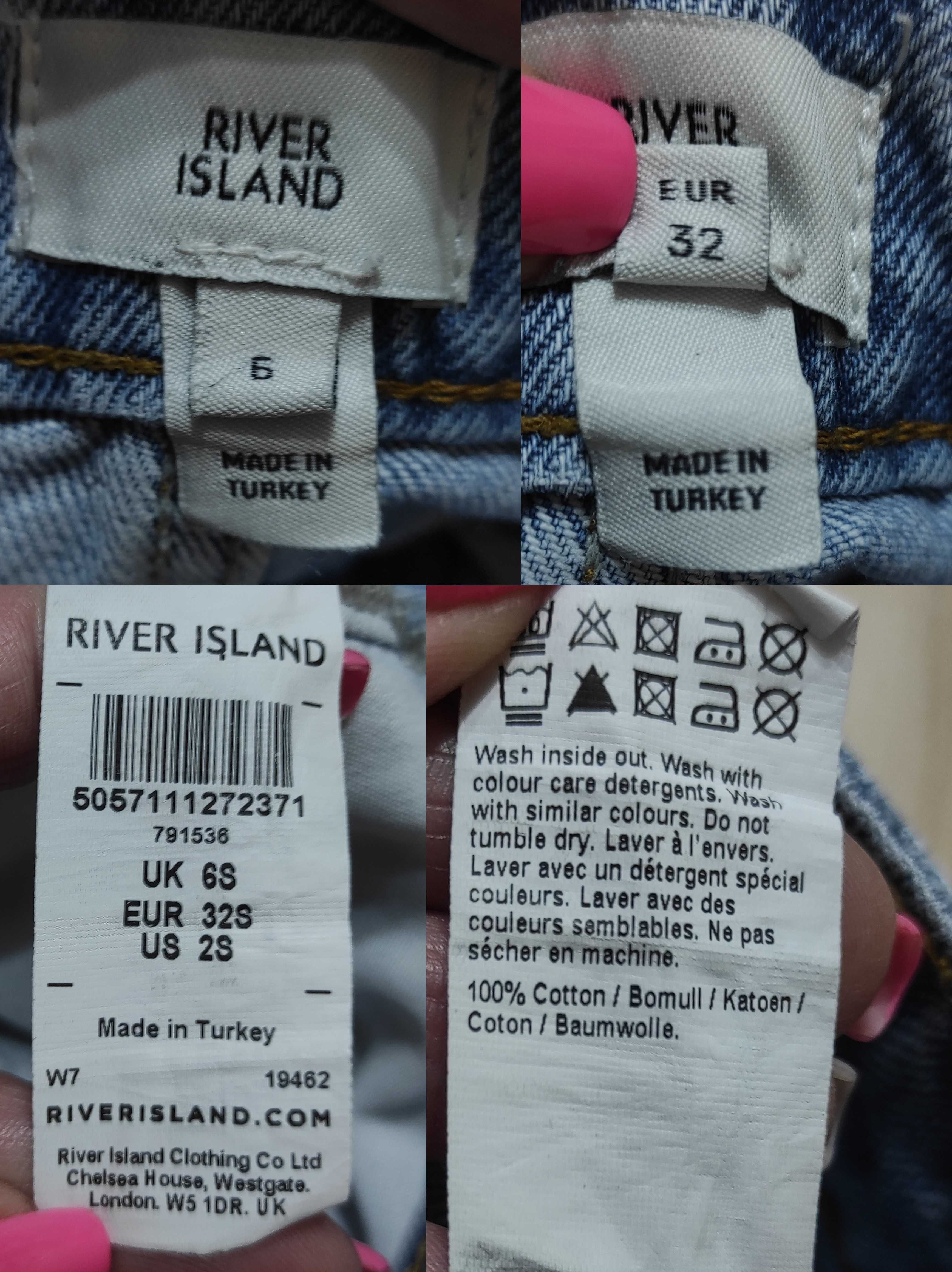 Плотные рваные джинсы Мом, джинсы-бананы River Island XXS-XS