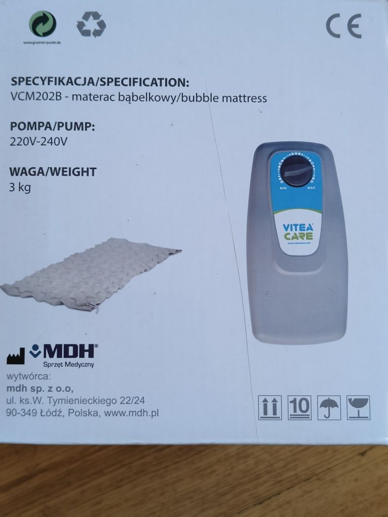 Nowy Materac Bąbelkowy Przeciwodleżynowy + Pompka Vitea Care VCM202B